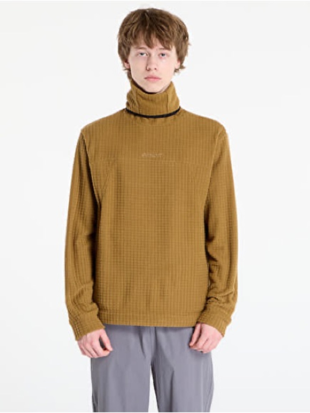 Bandit Running men’s Macrosoft grid turtleneck in antique brass • Large